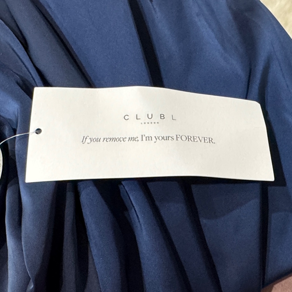 NWT Club L London Persea Navy Satin Puff-Sleeve Wedding Guest Midi Dress - Picture 8 of 9